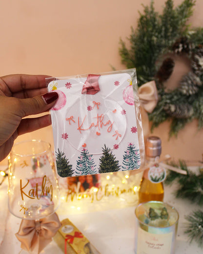 PINK CHRISTMAS GIFT BOX - LUXURY GIFT SET FOR HER | PERSONALIZED WINE GLASS