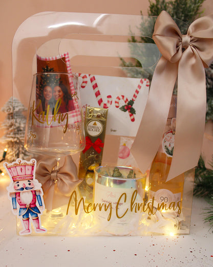 PINK CHRISTMAS GIFT BOX - LUXURY GIFT SET FOR HER | PERSONALIZED WINE GLASS