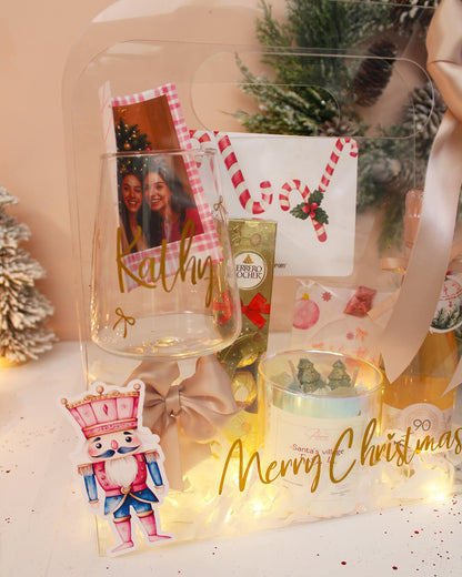 PINK CHRISTMAS GIFT BOX - LUXURY GIFT SET FOR HER | PERSONALIZED WINE GLASS