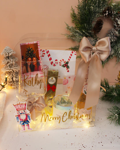 PINK CHRISTMAS GIFT BOX - LUXURY GIFT SET FOR HER | PERSONALIZED WINE GLASS